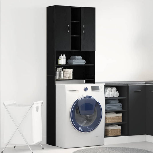 Wasmachinekast 64x25,5x190 cm zwart eikenkleur is nu te koop bij PeponiXL, paradijselijk wonen!