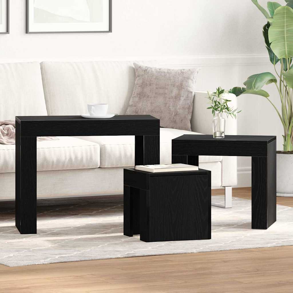 Nesttafels 3 pcs Zwart Eiken Bewerkt hout is nu te koop bij PeponiXL, paradijselijk wonen!