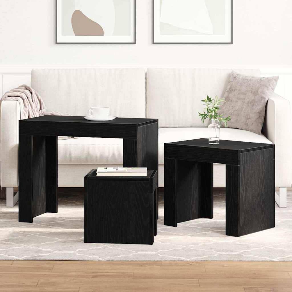 Nesttafels 3 pcs Zwart Eiken Bewerkt hout is nu te koop bij PeponiXL, paradijselijk wonen!