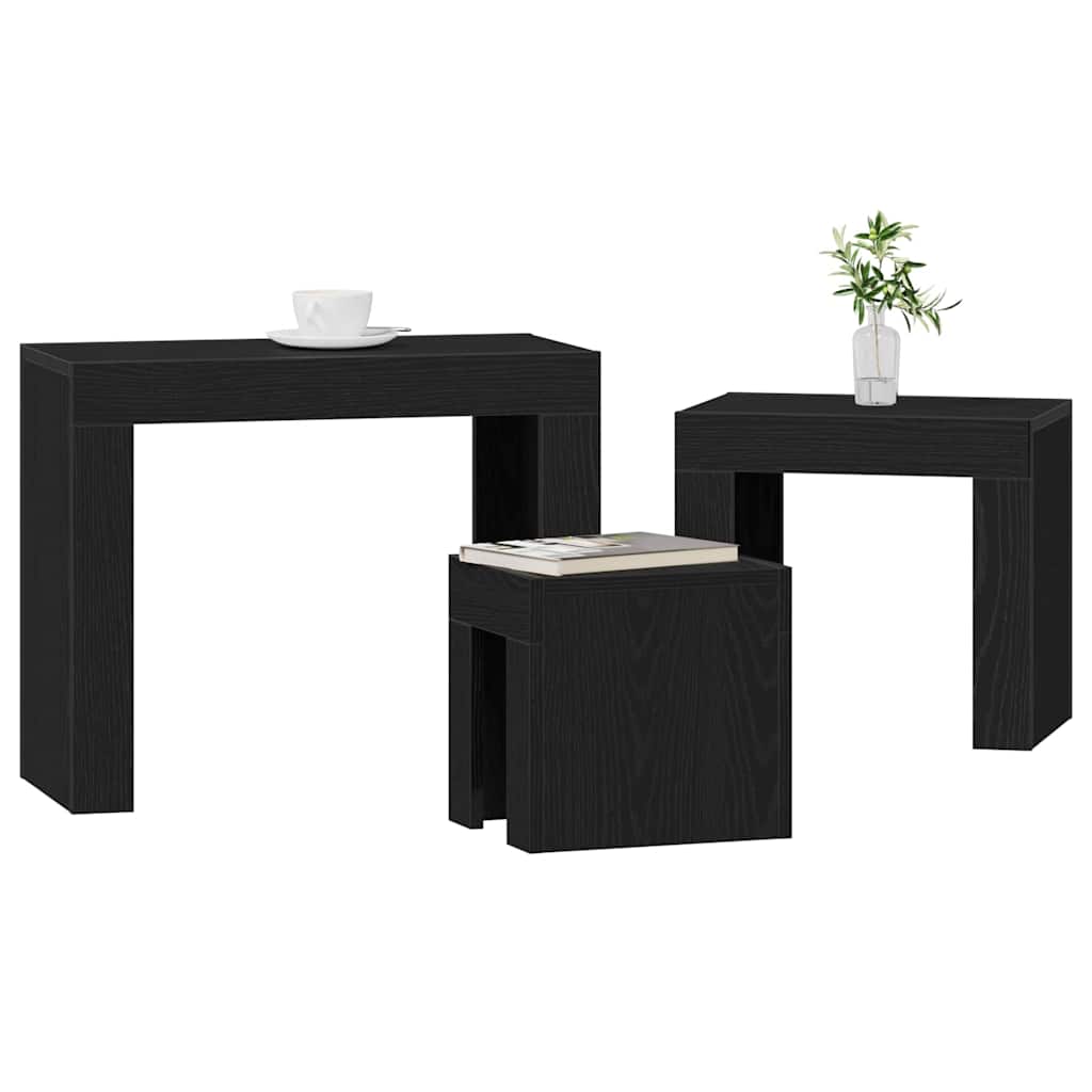 Nesttafels 3 pcs Zwart Eiken Bewerkt hout is nu te koop bij PeponiXL, paradijselijk wonen!