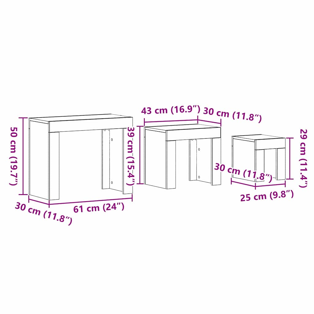 Nesttafels 3 pcs Zwart Eiken Bewerkt hout is nu te koop bij PeponiXL, paradijselijk wonen!