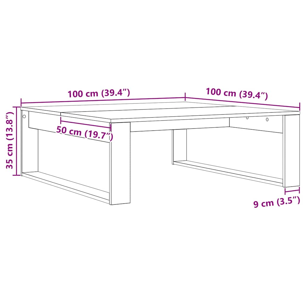 Salontafel Zwart Eiken 100 x 100 x 35 cm Bewerkt hout is nu te koop bij PeponiXL, paradijselijk wonen!