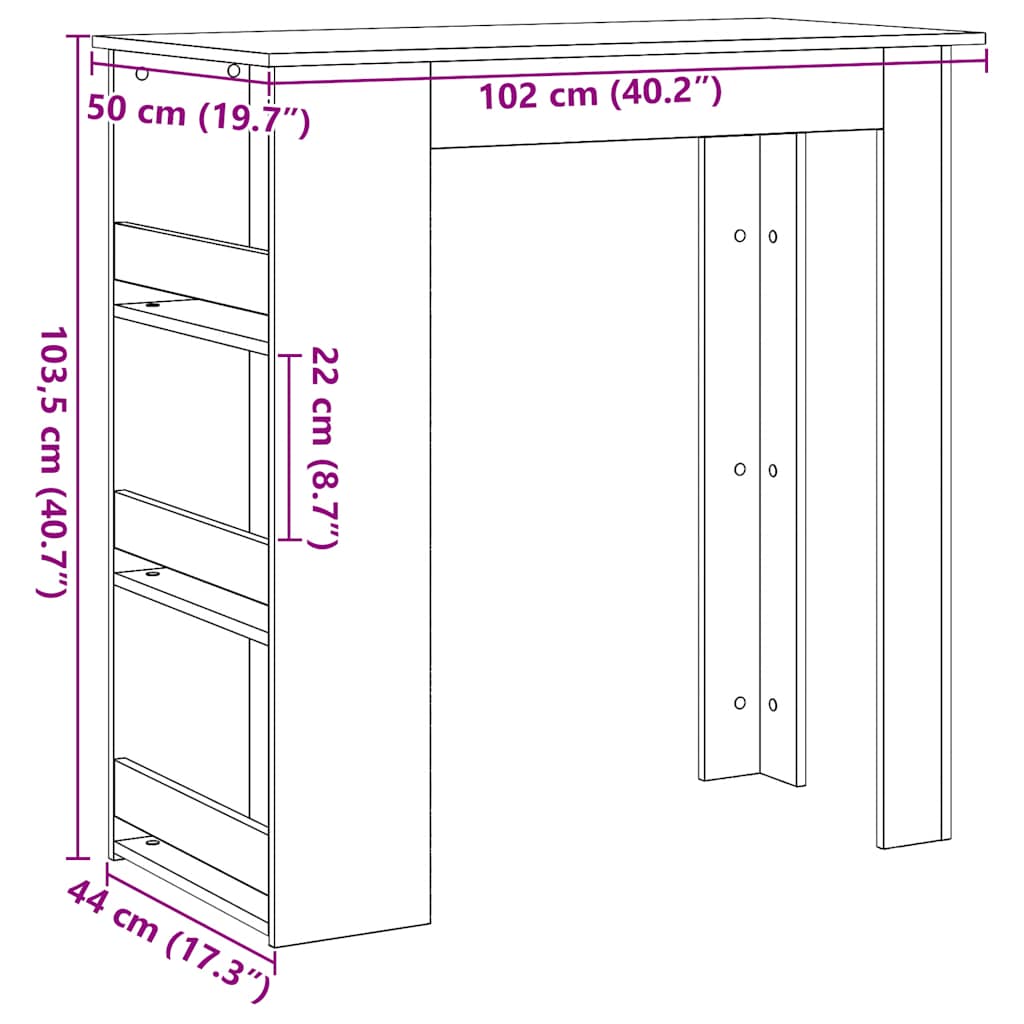 Bartafel met opbergrek 102x50x103,5 cm zwart eikenkleurig is nu te koop bij PeponiXL, paradijselijk wonen!