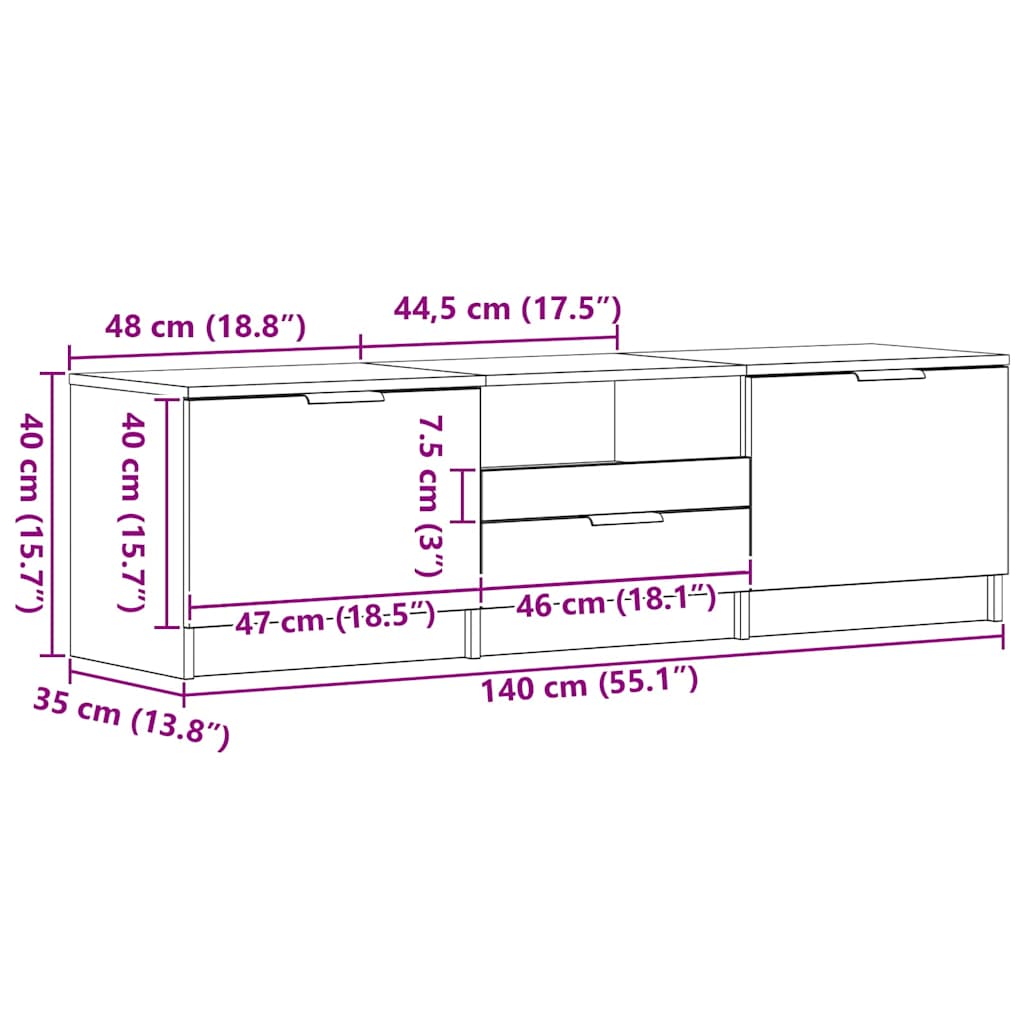 TV-kast met lade 140 x 35 x 40 cm Bewerkt hout is nu te koop bij PeponiXL, paradijselijk wonen!