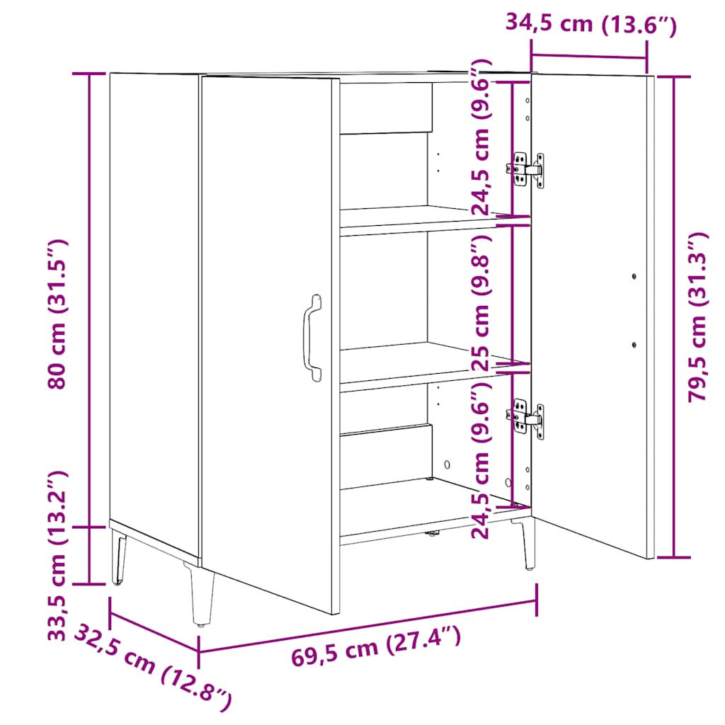 Dressoir 69,5x34x90 cm spaanplaat zwart eikenkleurig is nu te koop bij PeponiXL, paradijselijk wonen!