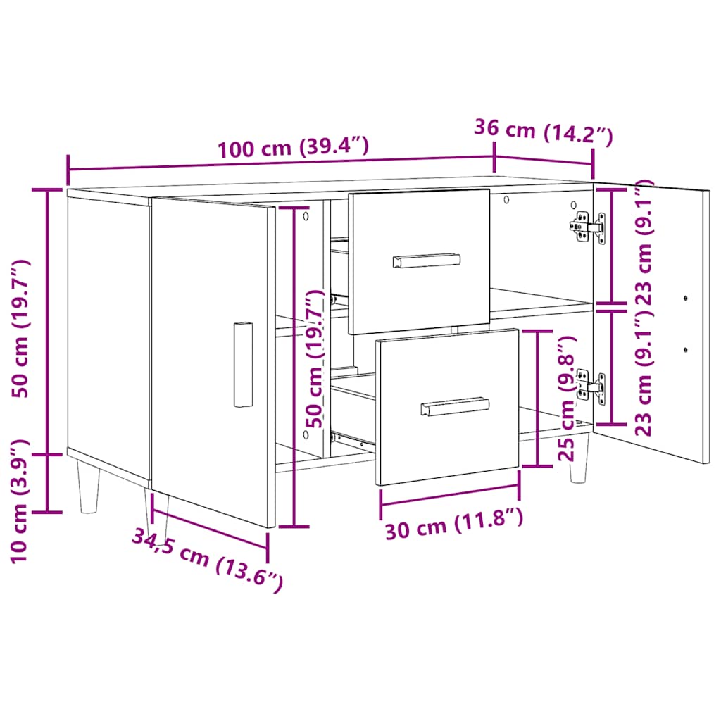 Dressoir 100x36x60 cm spaanplaat zwart eikenkleurig is nu te koop bij PeponiXL, paradijselijk wonen!