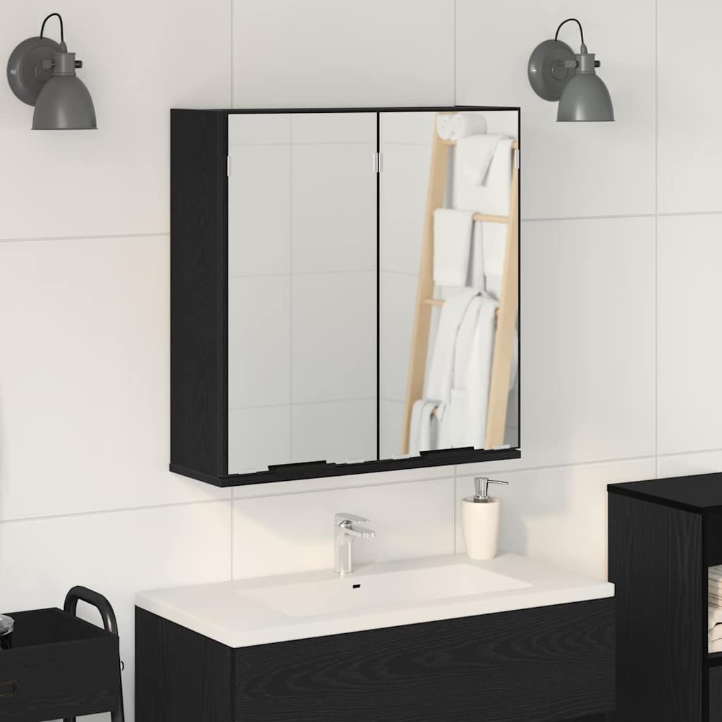 Spiegelkast met plank Zwart Eiken 64 x 20 x 67 cm Bewerkt hout is nu te koop bij PeponiXL, paradijselijk wonen!