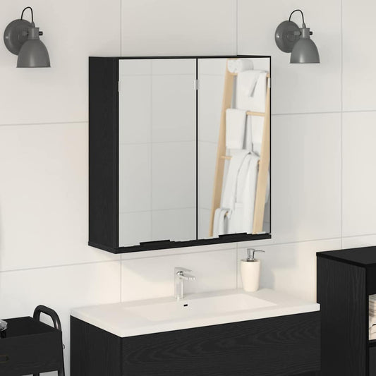 Spiegelkast met plank Zwart Eiken 64 x 20 x 67 cm Bewerkt hout is nu te koop bij PeponiXL, paradijselijk wonen!