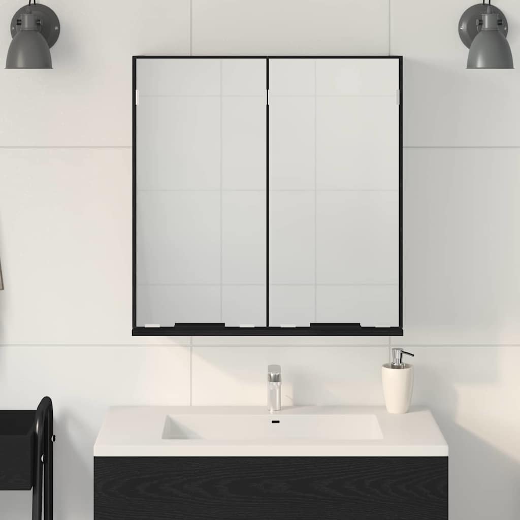 Spiegelkast met plank Zwart Eiken 64 x 20 x 67 cm Bewerkt hout is nu te koop bij PeponiXL, paradijselijk wonen!