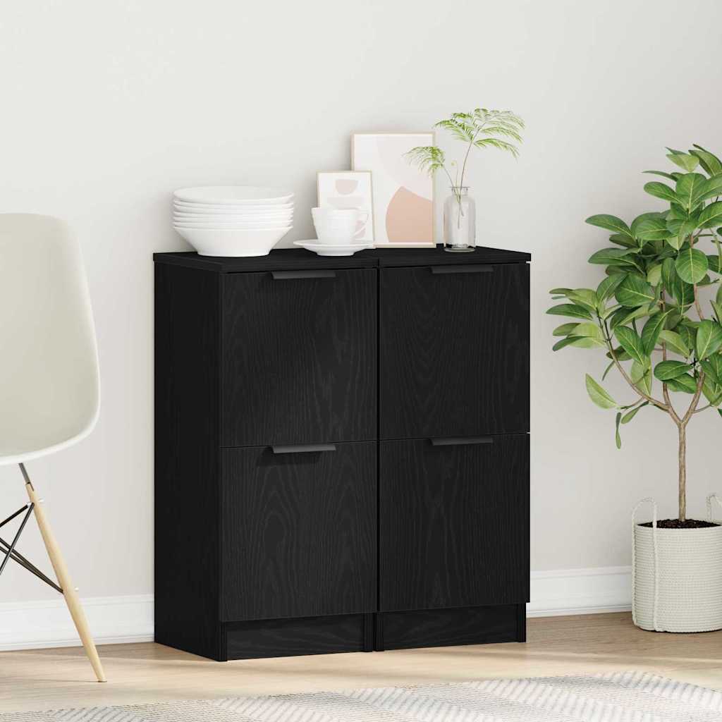 Dressoir 2 pcs Zwart Eiken 30 x 30 x 70 cm Bewerkt hout is nu te koop bij PeponiXL, paradijselijk wonen!