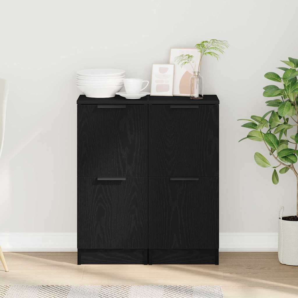 Dressoir 2 pcs Zwart Eiken 30 x 30 x 70 cm Bewerkt hout is nu te koop bij PeponiXL, paradijselijk wonen!