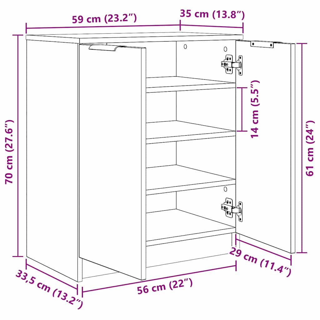 Schoenenkast met plank Zwart Eiken 59 x 35 x 70 cm Bewerkt hout is nu te koop bij PeponiXL, paradijselijk wonen!