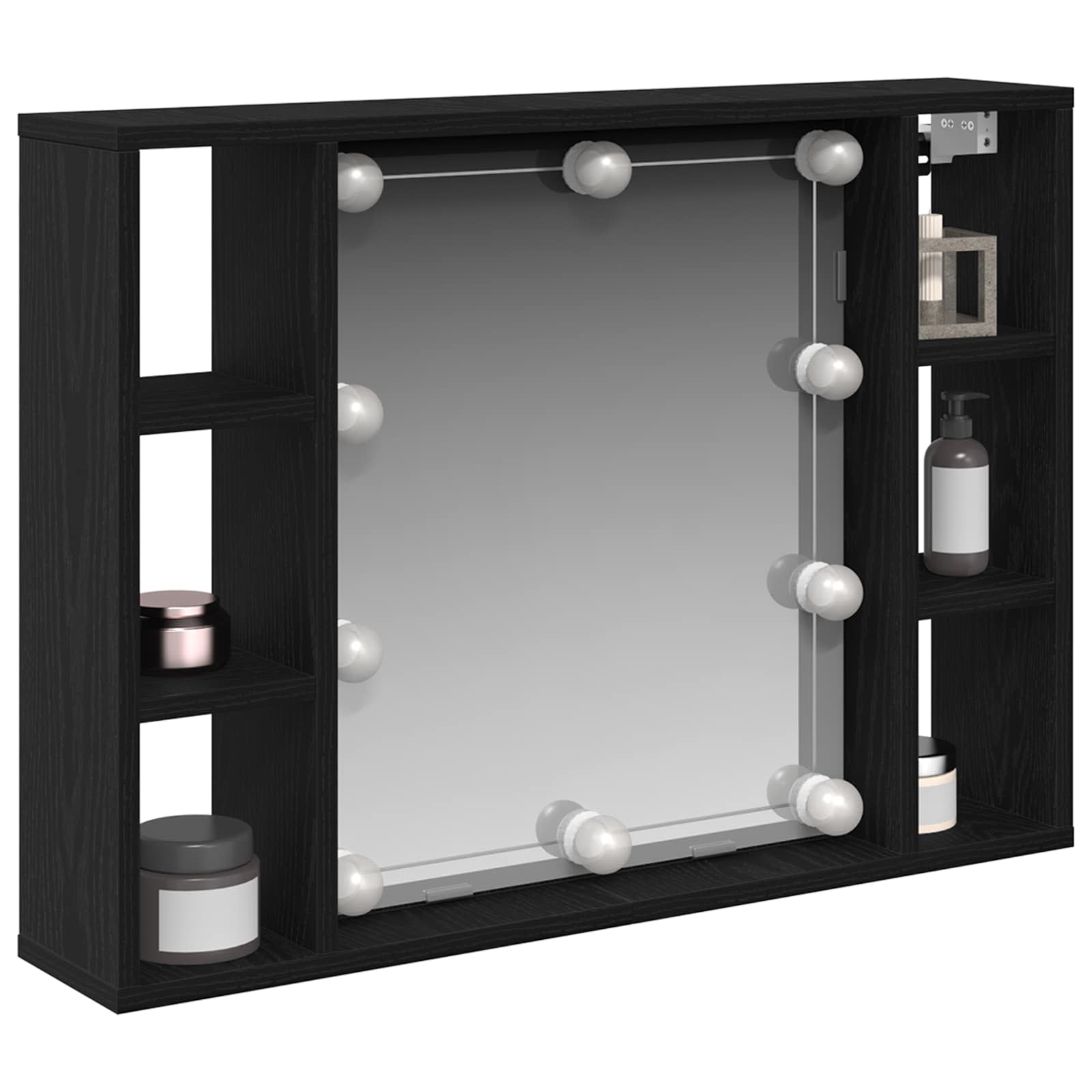 Spiegelkast met plank Zwart Eiken 76 x 15 x 55 cm Bewerkt hout is nu te koop bij PeponiXL, paradijselijk wonen!