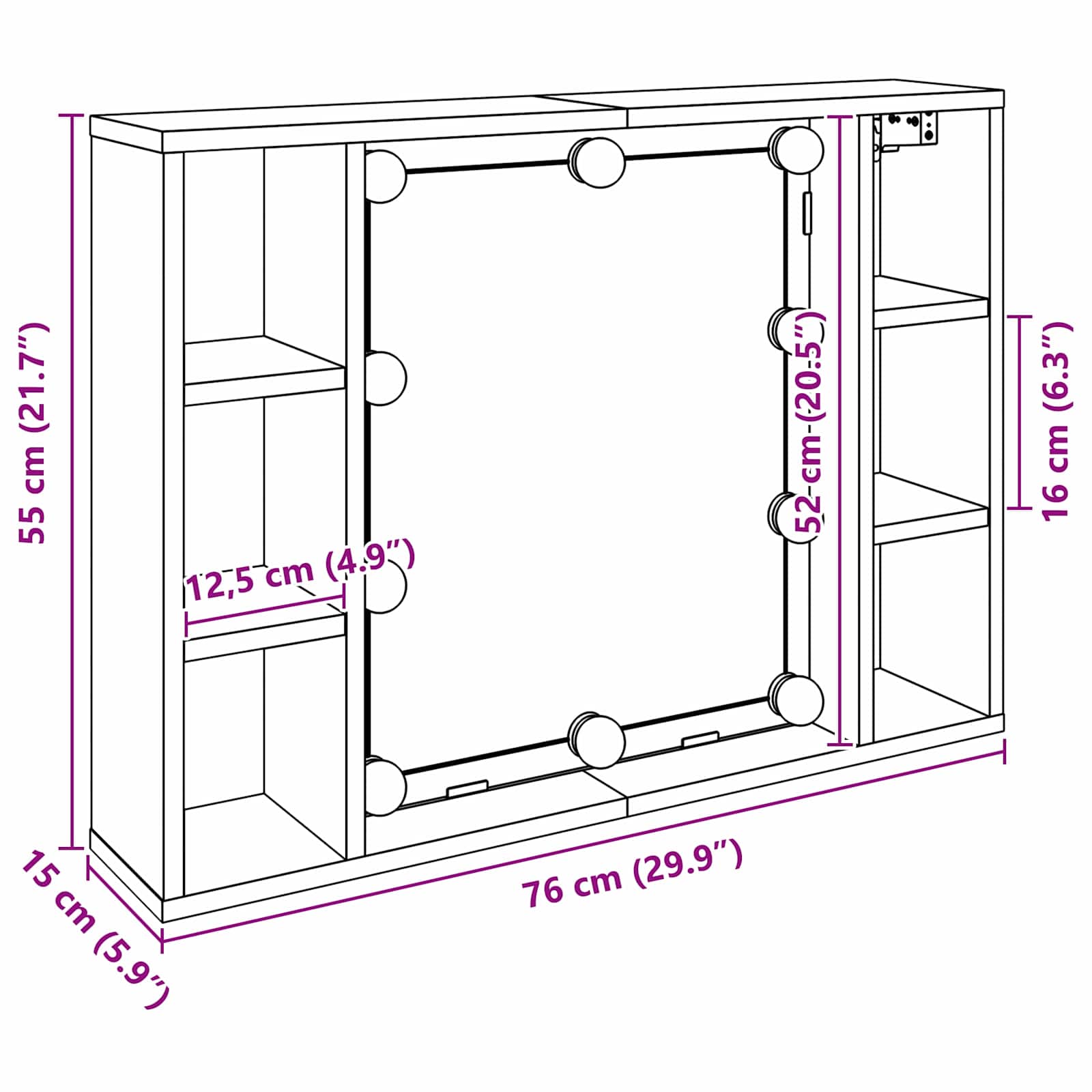 Spiegelkast met plank Zwart Eiken 76 x 15 x 55 cm Bewerkt hout is nu te koop bij PeponiXL, paradijselijk wonen!