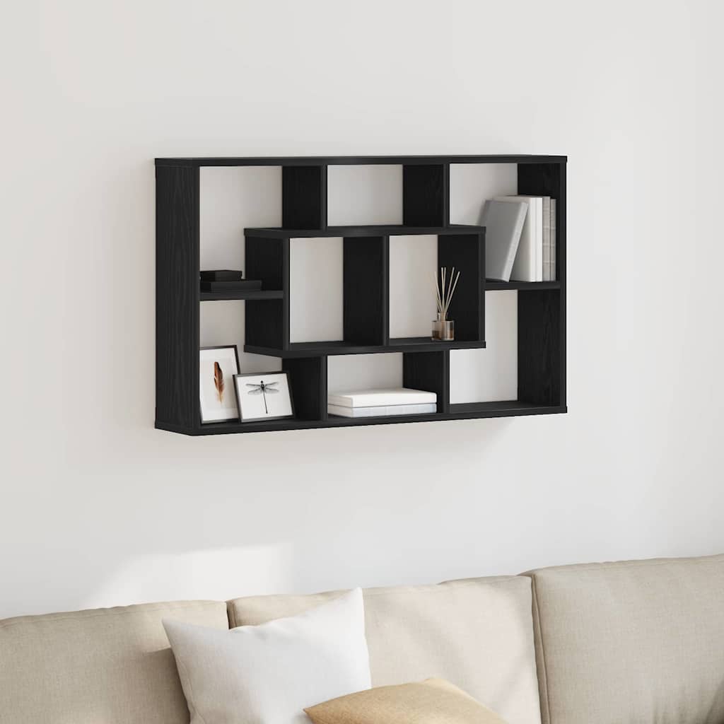 Wandplank met plank Zwart Eiken 85 x 16 x 52,5 cm Bewerkt hout is nu te koop bij PeponiXL, paradijselijk wonen!