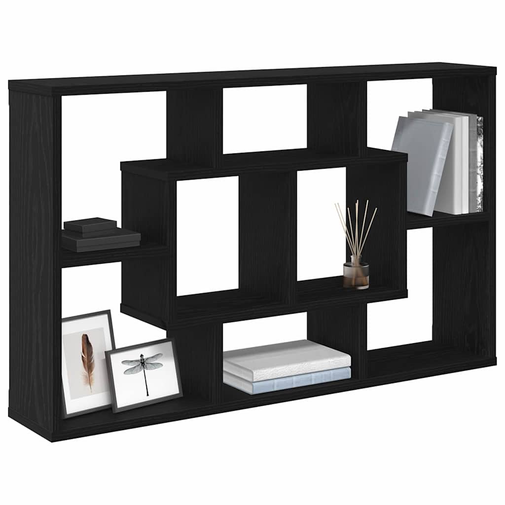 Wandplank met plank Zwart Eiken 85 x 16 x 52,5 cm Bewerkt hout is nu te koop bij PeponiXL, paradijselijk wonen!