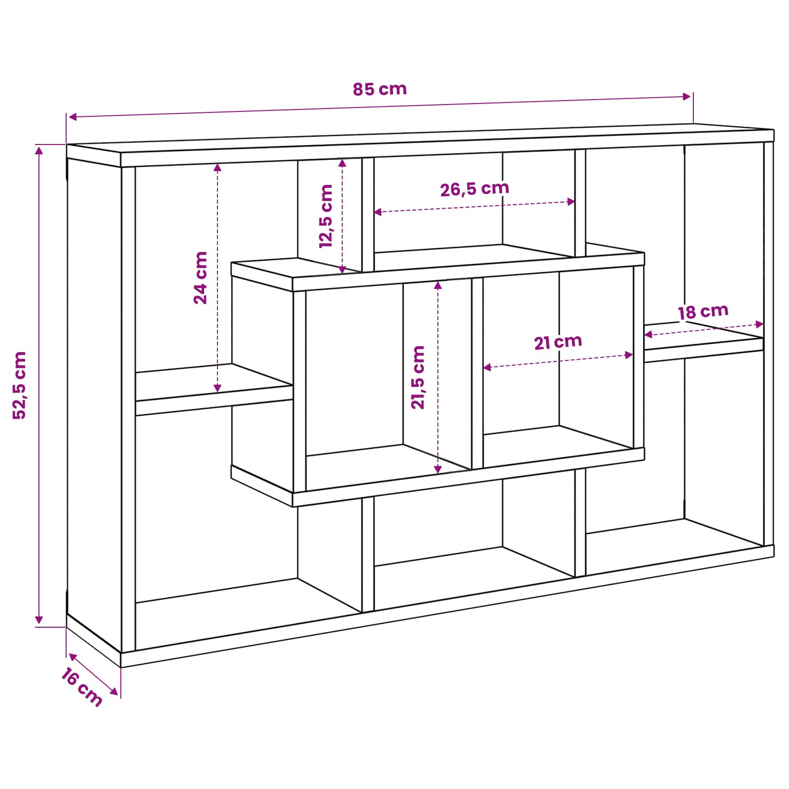 Wandplank met plank Zwart Eiken 85 x 16 x 52,5 cm Bewerkt hout is nu te koop bij PeponiXL, paradijselijk wonen!