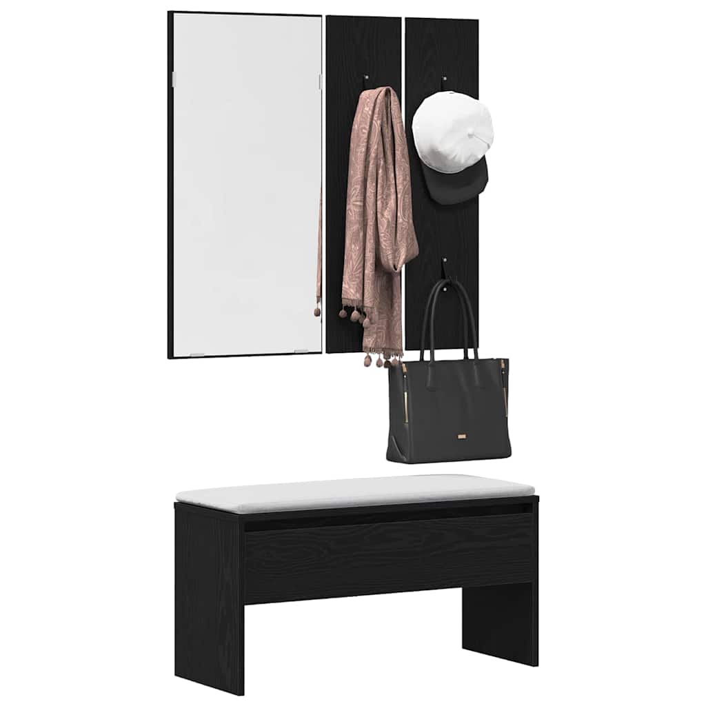 Halmeubelset met lade met opslag 4 pcs Zwart Eiken Bewerkt hout is nu te koop bij PeponiXL, paradijselijk wonen!
