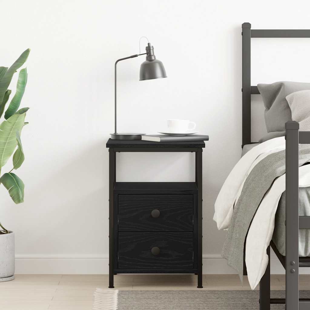 Nachtkastje 34x35,5x50 cm bewerkt hout zwart eikenkleur is nu te koop bij PeponiXL, paradijselijk wonen!