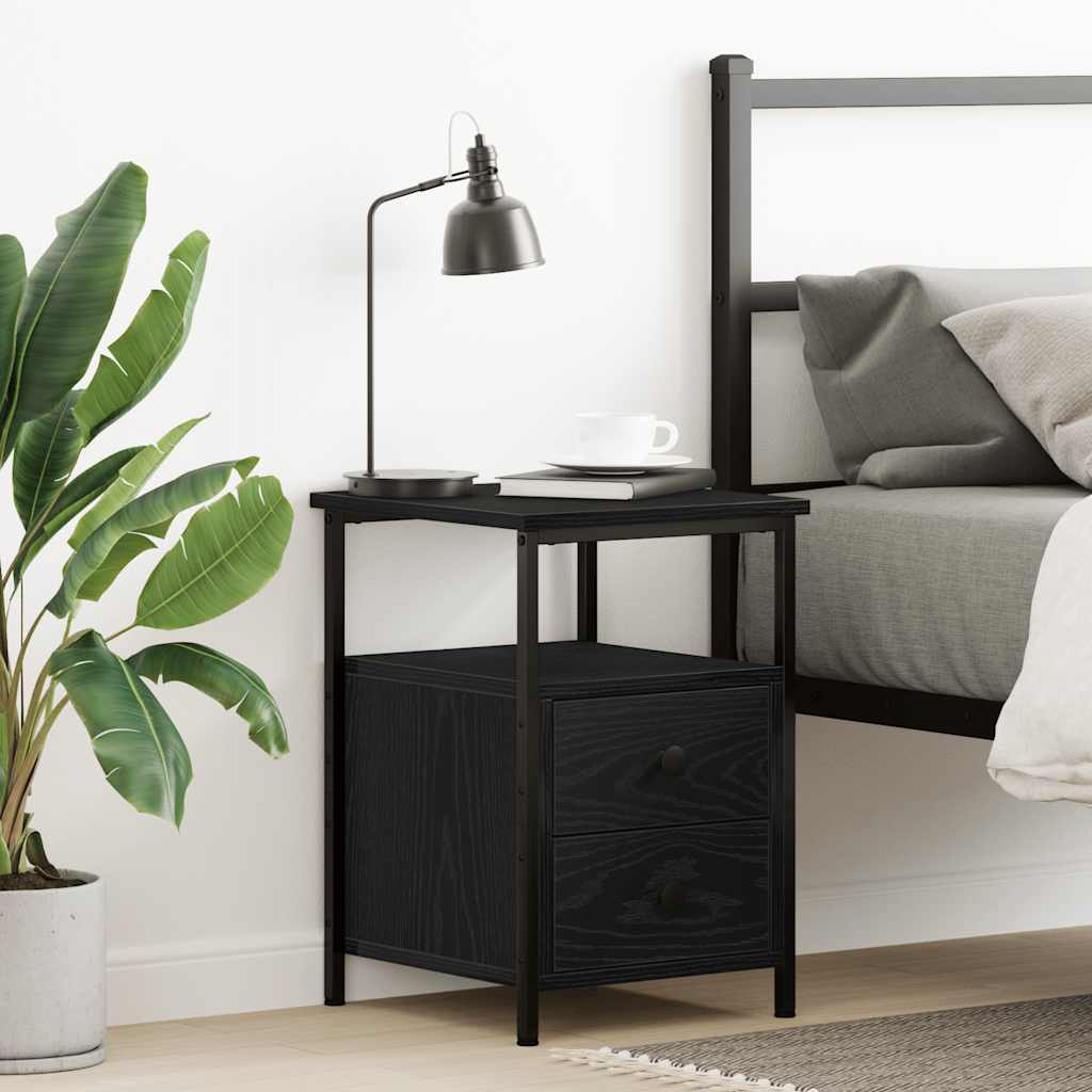 Nachtkastje 34x35,5x50 cm bewerkt hout zwart eikenkleur is nu te koop bij PeponiXL, paradijselijk wonen!