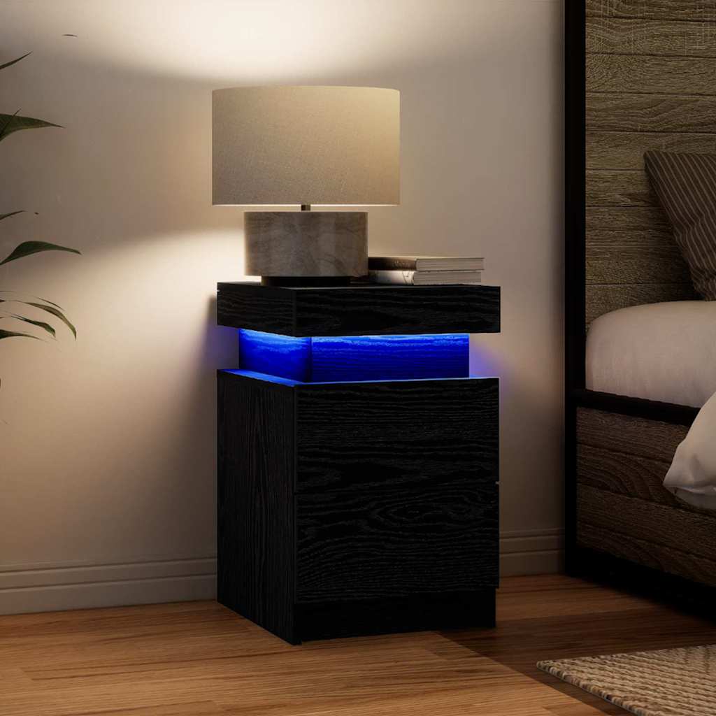 Nachtkastje 2 pcs Zwart Eiken 35 x 39 x 55 cm Bewerkt hout is nu te koop bij PeponiXL, paradijselijk wonen!