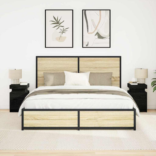 Nachtkastje 2 pcs Zwart Eiken 35 x 39 x 55 cm Bewerkt hout is nu te koop bij PeponiXL, paradijselijk wonen!