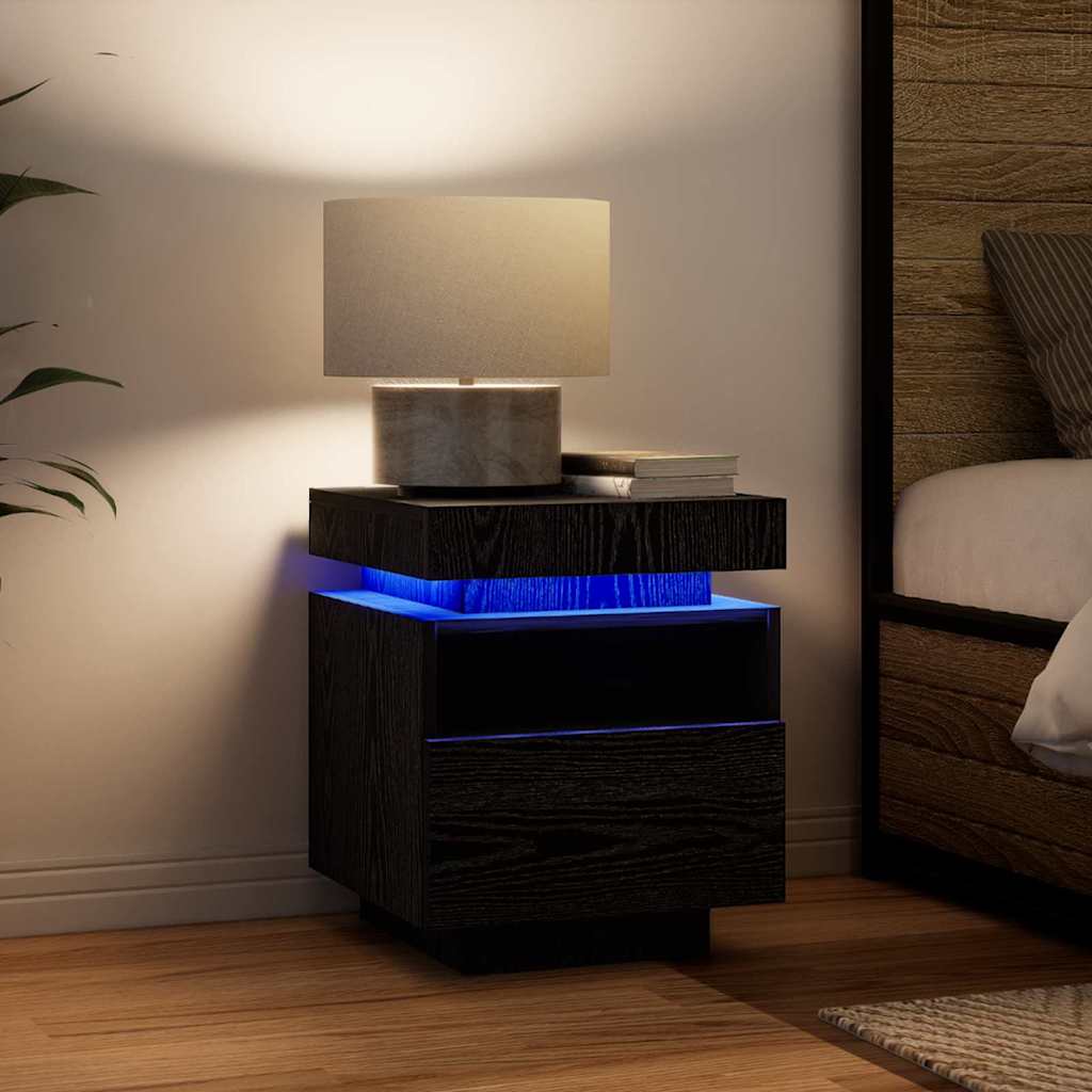 Nachtkastje met lade Zwart Eiken 40 x 39 x 48,5 cm Bewerkt hout is nu te koop bij PeponiXL, paradijselijk wonen!