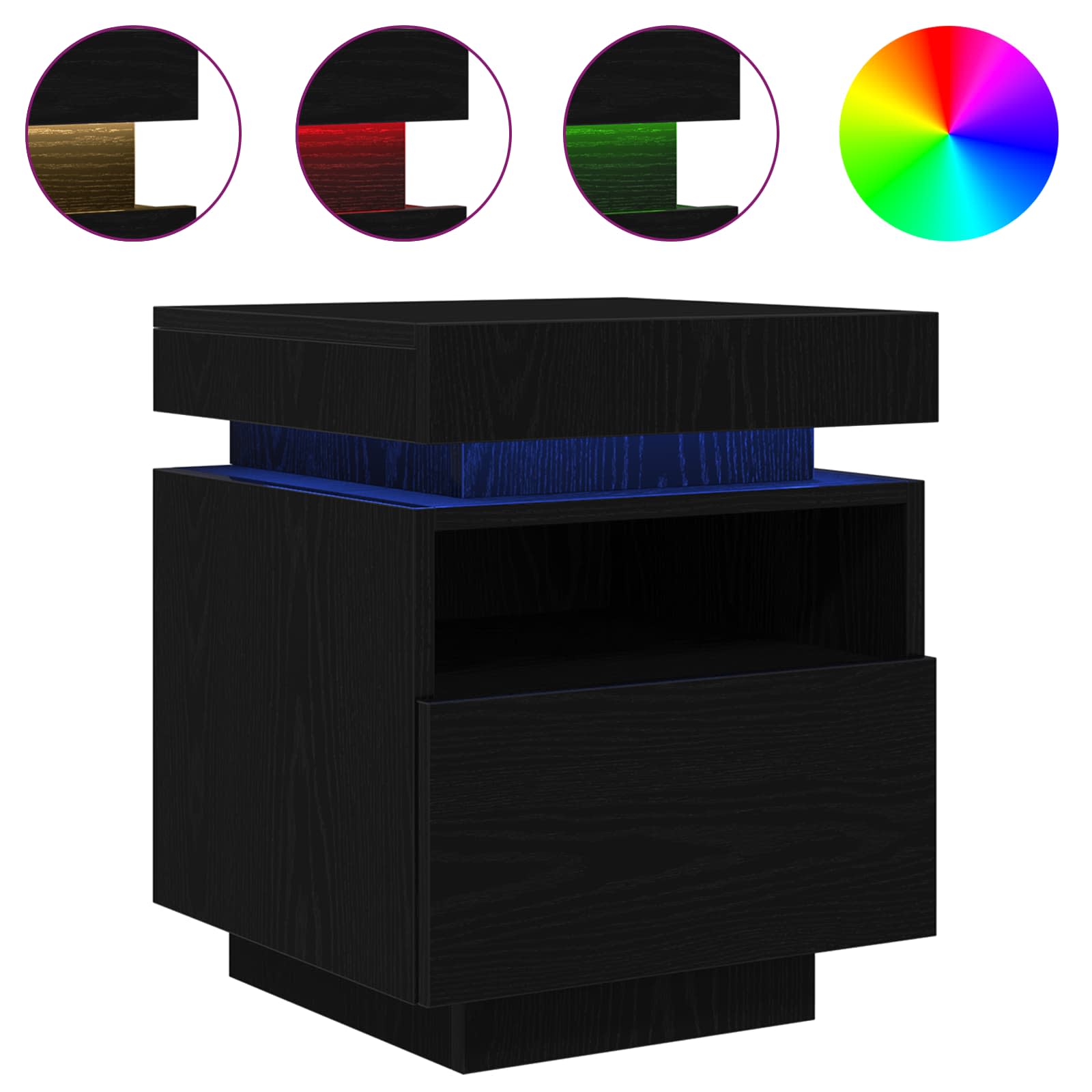 Nachtkastje met lade Zwart Eiken 40 x 39 x 48,5 cm Bewerkt hout is nu te koop bij PeponiXL, paradijselijk wonen!