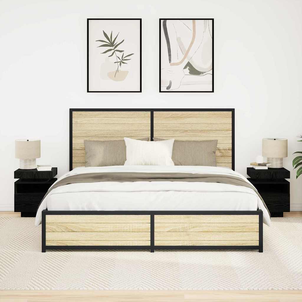 Nachtkastje 2 pcs Zwart Eiken 40 x 39 x 48,5 cm Bewerkt hout is nu te koop bij PeponiXL, paradijselijk wonen!