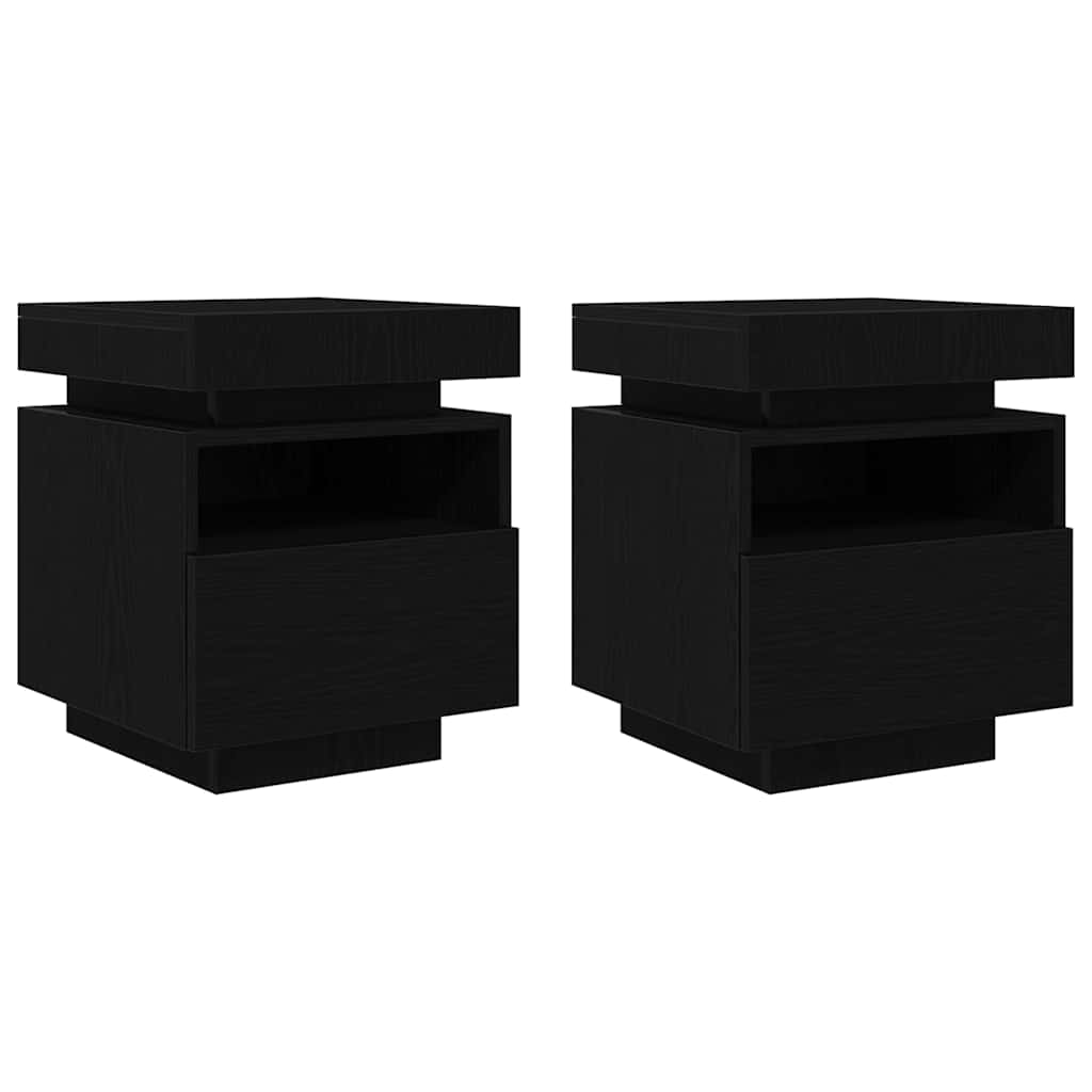 Nachtkastje 2 pcs Zwart Eiken 40 x 39 x 48,5 cm Bewerkt hout is nu te koop bij PeponiXL, paradijselijk wonen!
