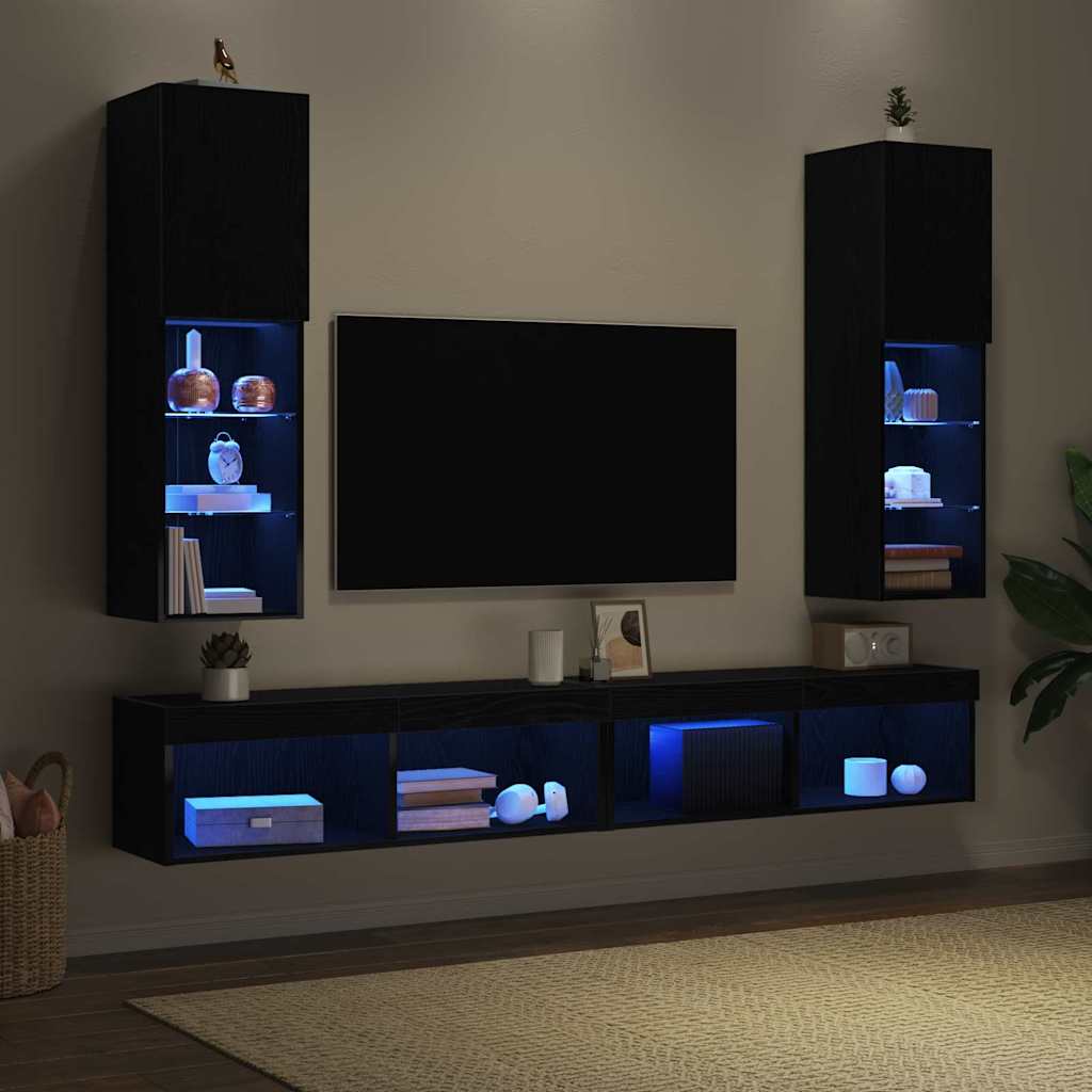 Tv-meubelset 2 pcs Zwart Eiken 30,5 x 30 x 102 cm Bewerkt hout is nu te koop bij PeponiXL, paradijselijk wonen!
