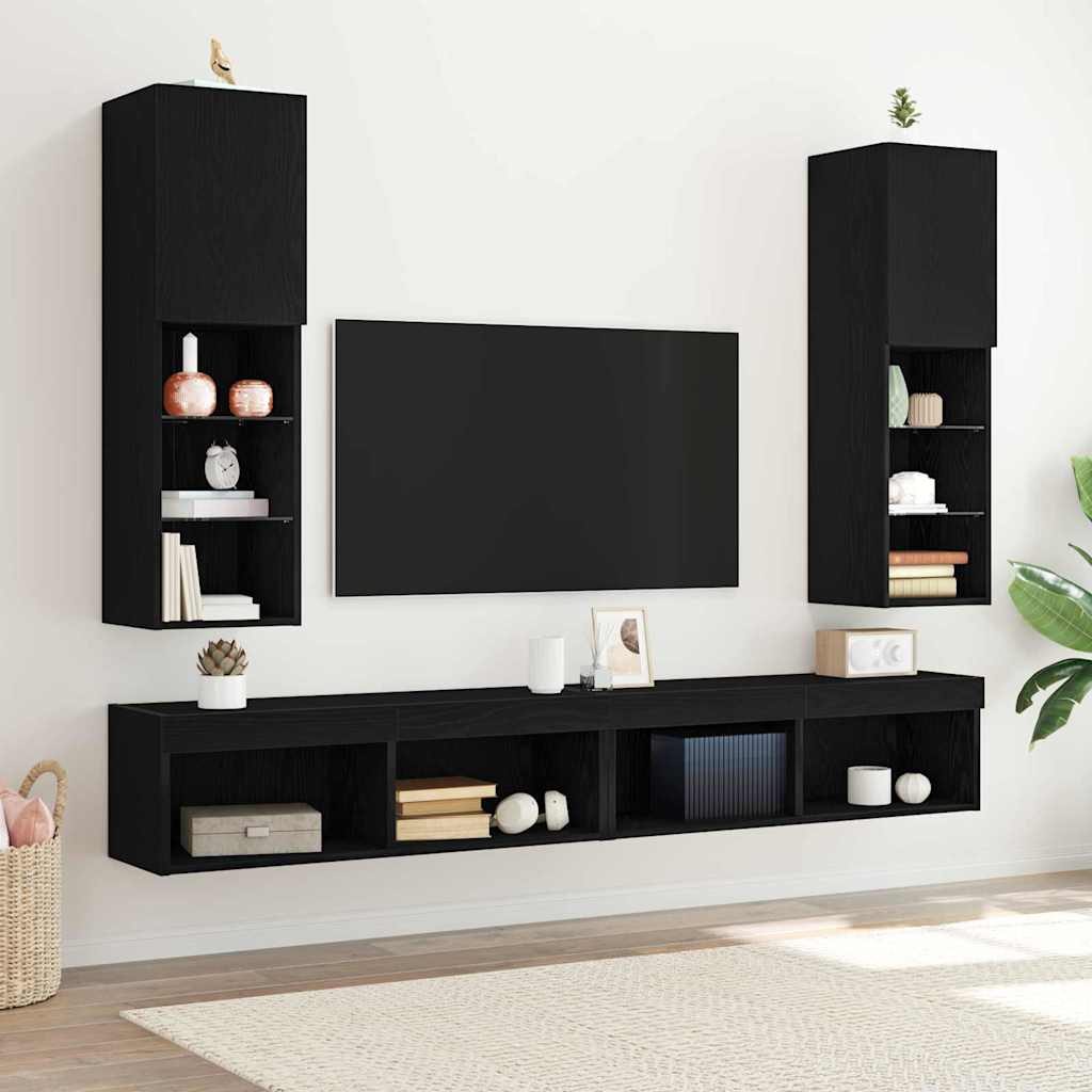 Tv-meubelset 2 pcs Zwart Eiken 30,5 x 30 x 102 cm Bewerkt hout is nu te koop bij PeponiXL, paradijselijk wonen!