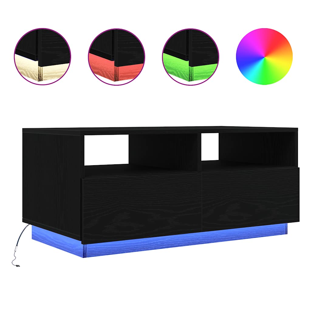 Salontafel met LED-verlichting 90x49x40 cm zwart eiken is nu te koop bij PeponiXL, paradijselijk wonen!