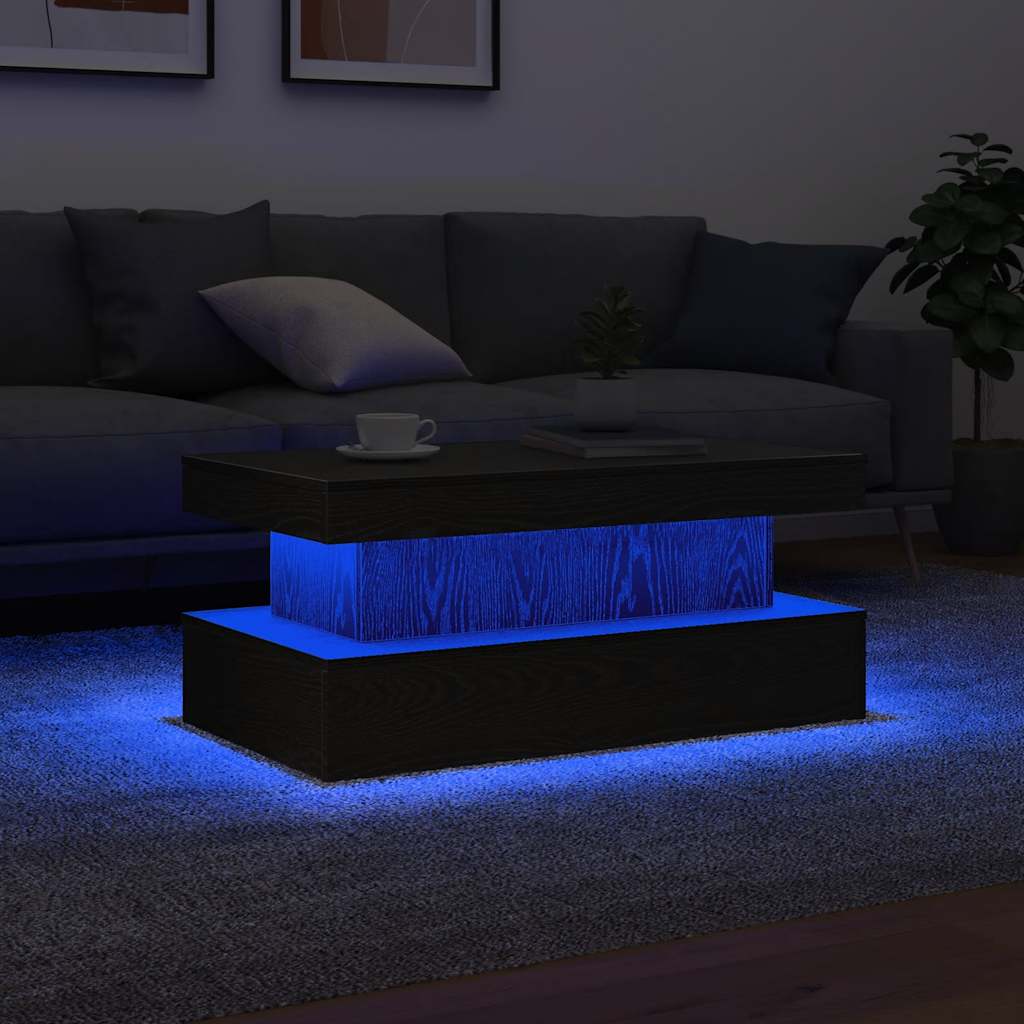 Salontafel met LED-verlichting 90x50x40 cm zwart eiken is nu te koop bij PeponiXL, paradijselijk wonen!