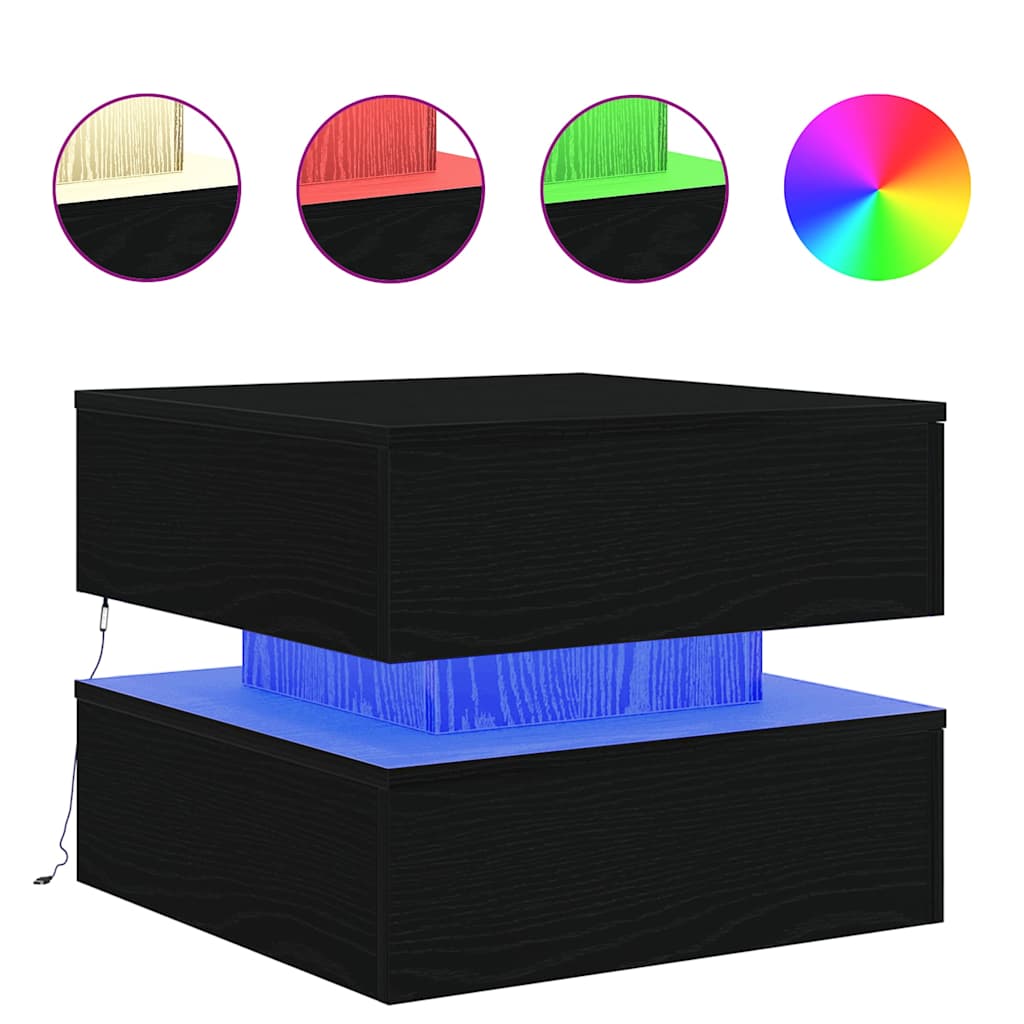 Salontafel met LED-verlichting 50x50x40 cm zwart eikenkleurig is nu te koop bij PeponiXL, paradijselijk wonen!
