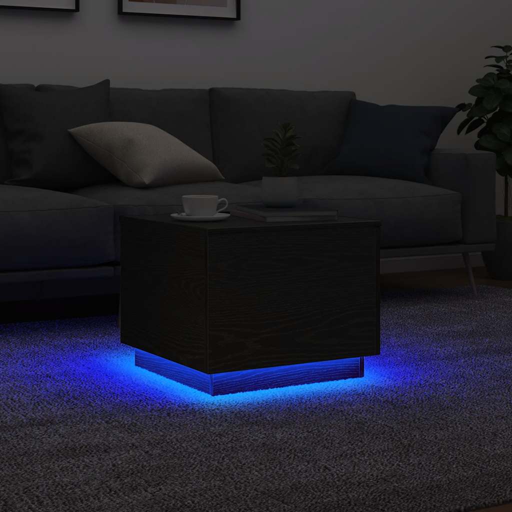Salontafel met LED-verlichting 50x50x40 cm zwart eikenkleurig is nu te koop bij PeponiXL, paradijselijk wonen!