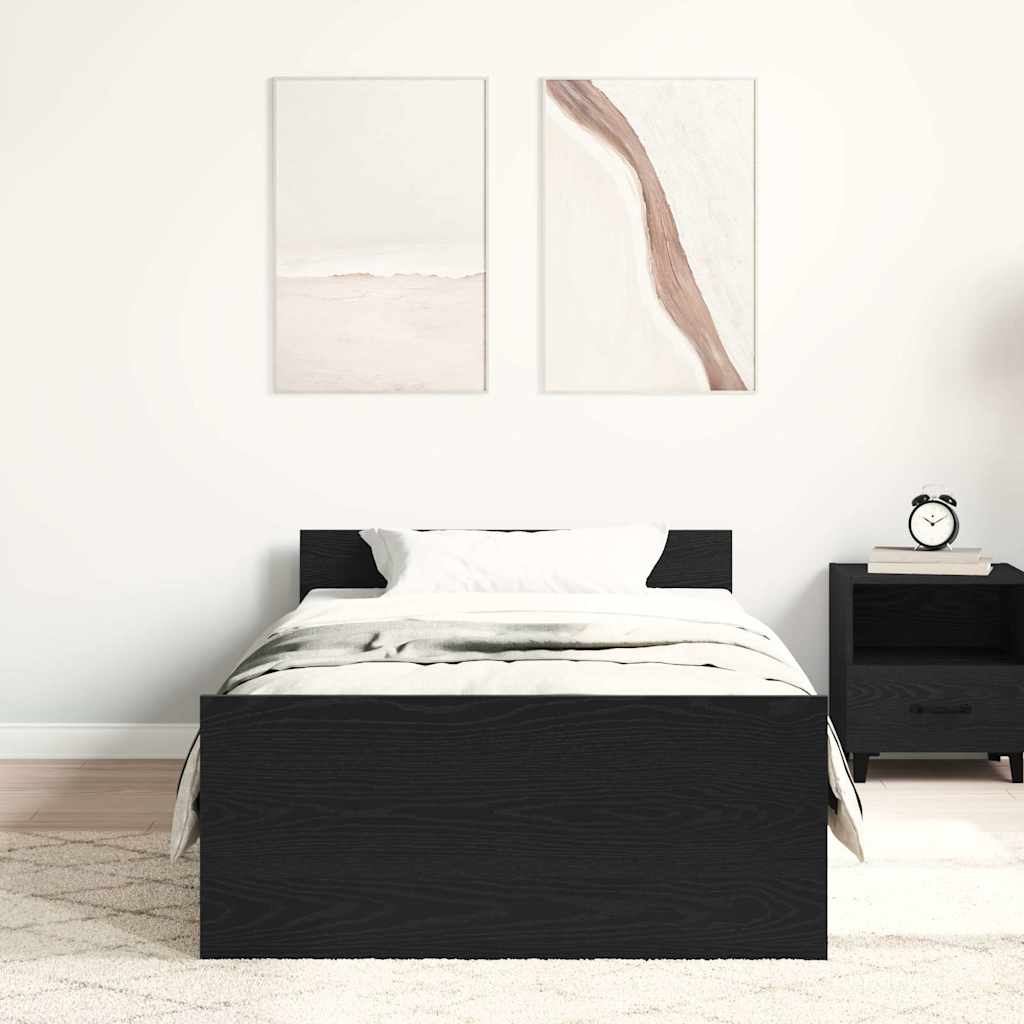Bedframe zonder matras 75x190 cm spaanplaat zwart eikenkleurig is nu te koop bij PeponiXL, paradijselijk wonen!
