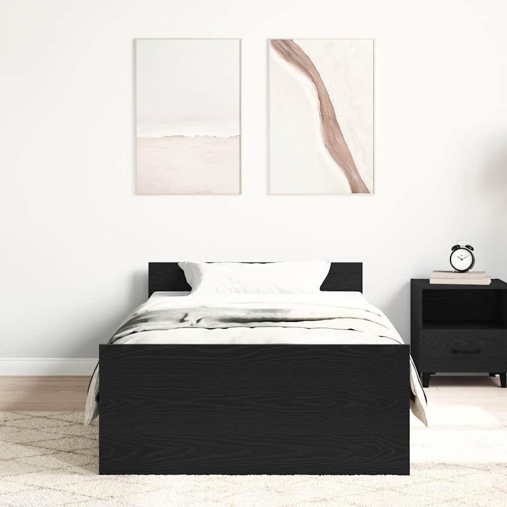 Bedframe zonder matras 100x200 cm spaanplaat zwart eikenkleurig is nu te koop bij PeponiXL, paradijselijk wonen!