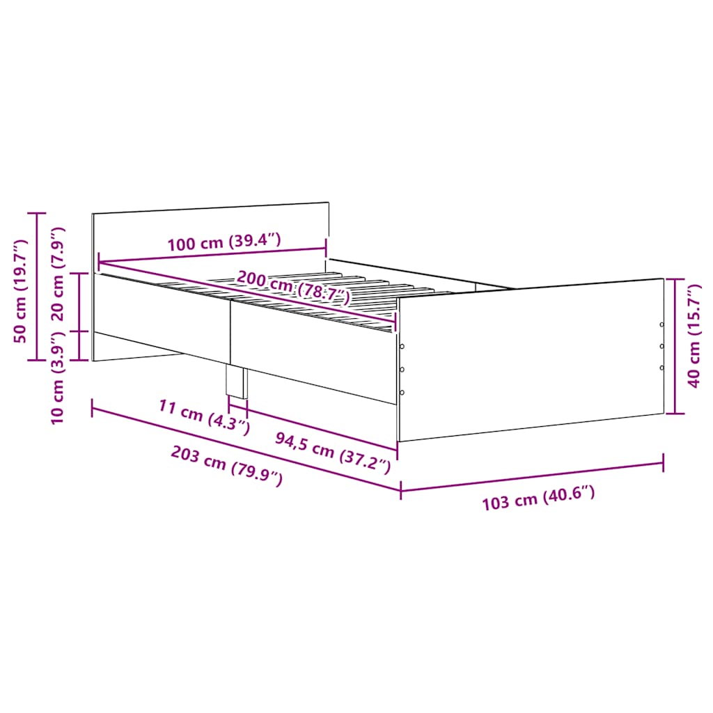 Bedframe zonder matras 100x200 cm spaanplaat zwart eikenkleurig is nu te koop bij PeponiXL, paradijselijk wonen!