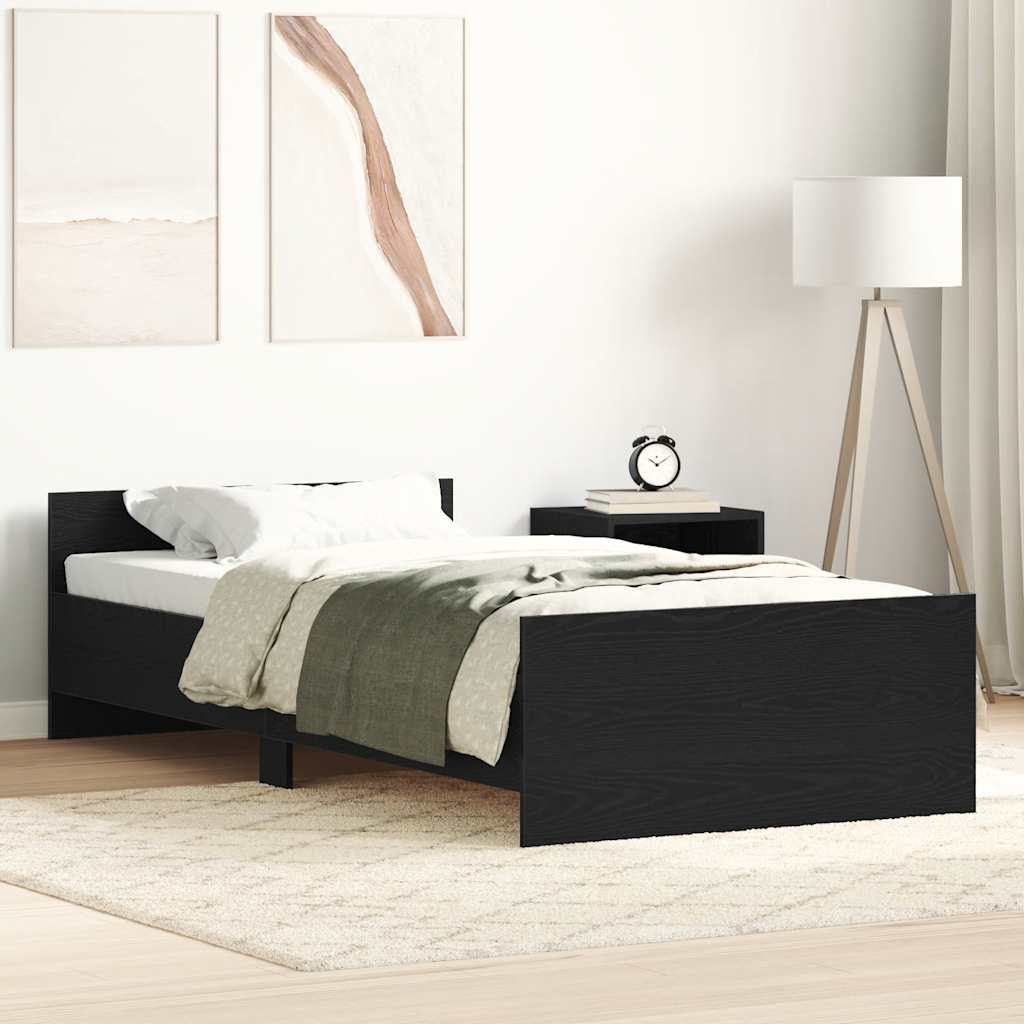 Bedframe zonder matras 100x200 cm spaanplaat zwart eikenkleurig is nu te koop bij PeponiXL, paradijselijk wonen!