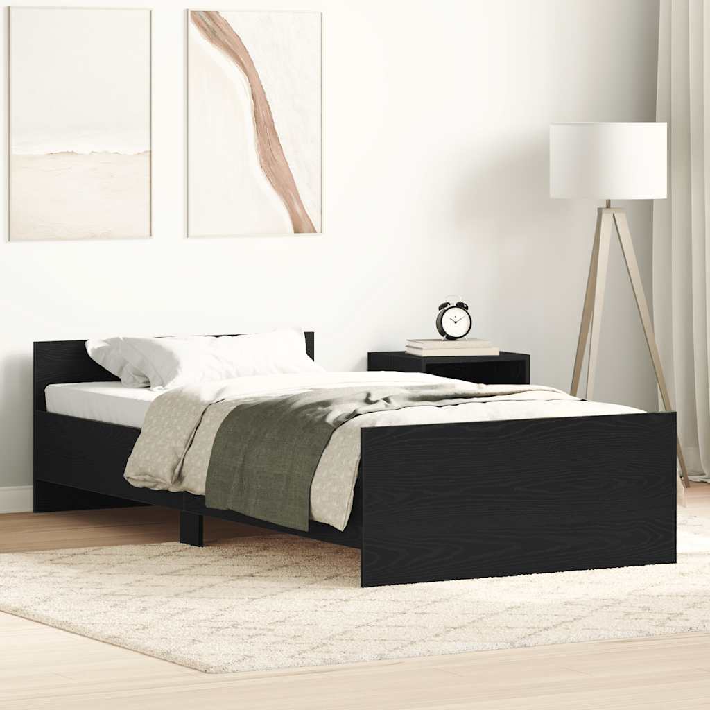 Bedframe zonder matras 90x190 cm spaanplaat zwart eikenkleurig is nu te koop bij PeponiXL, paradijselijk wonen!