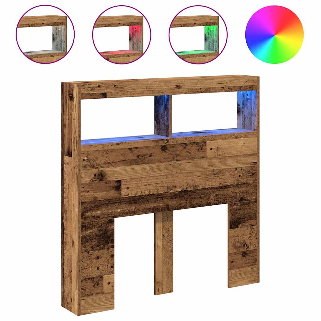 Hoofdbordkast met LED 100x17x102 cm oud hout is nu te koop bij PeponiXL, paradijselijk wonen!