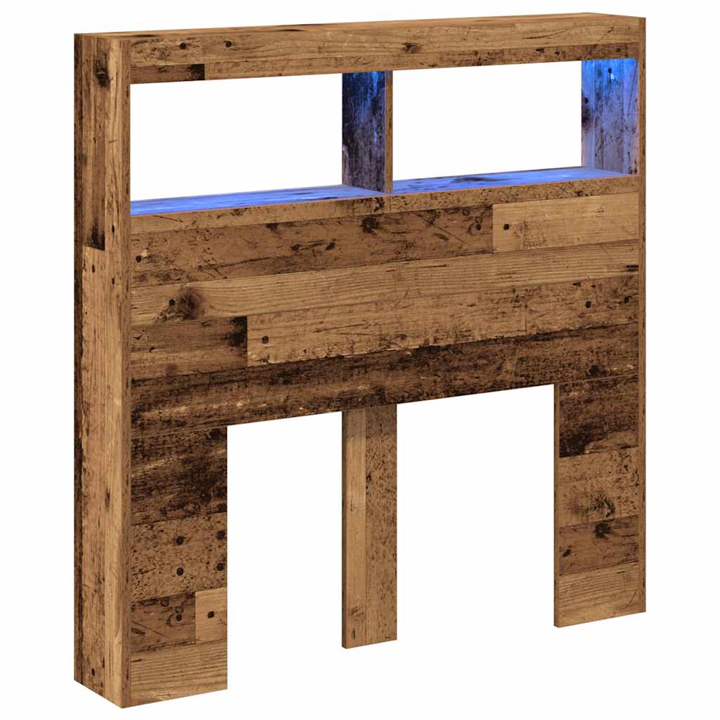 Hoofdbordkast met LED 100x17x102 cm oud hout is nu te koop bij PeponiXL, paradijselijk wonen!