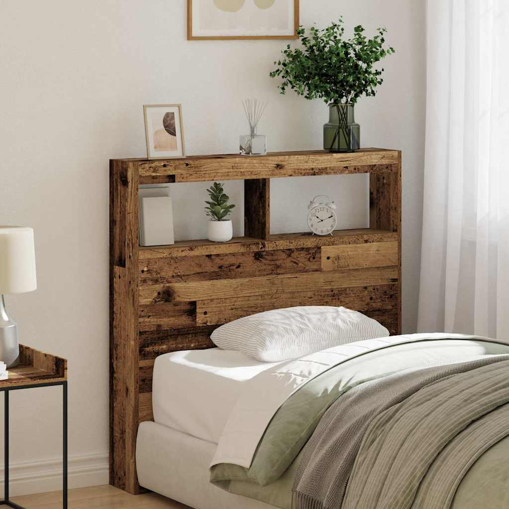 Hoofdbordkast met LED 100x17x102 cm oud hout is nu te koop bij PeponiXL, paradijselijk wonen!
