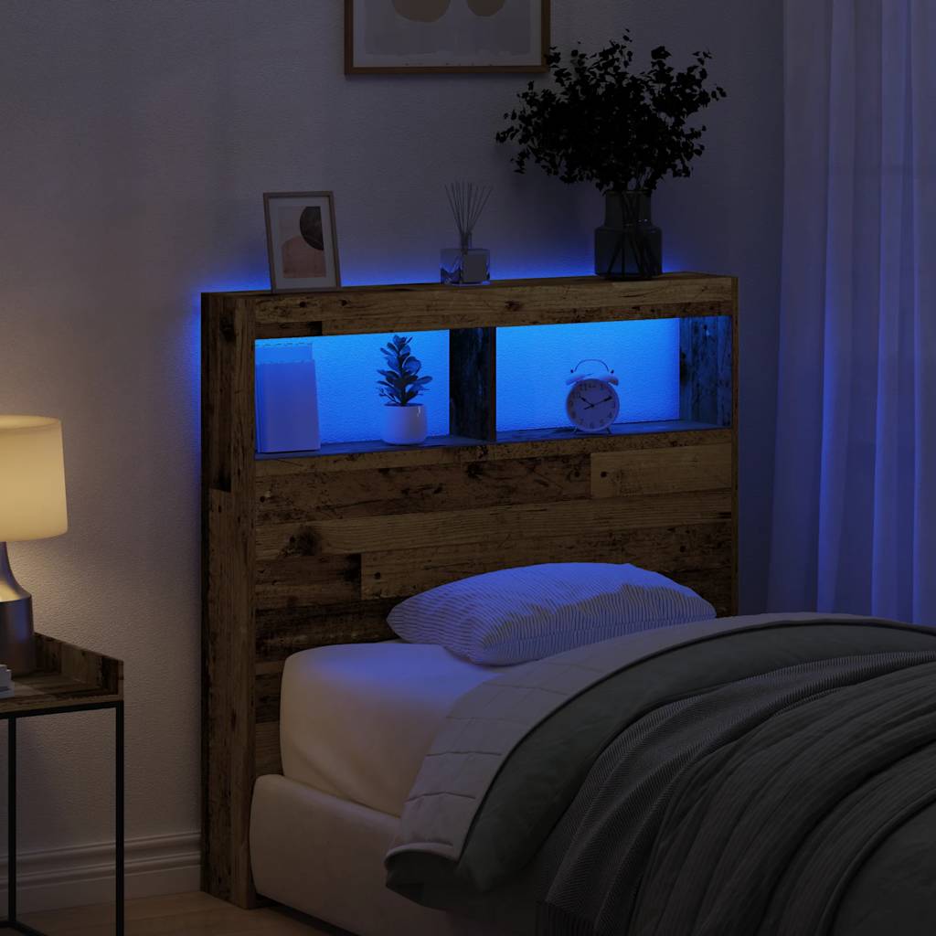 Hoofdbordkast met LED 100x17x102 cm oud hout is nu te koop bij PeponiXL, paradijselijk wonen!