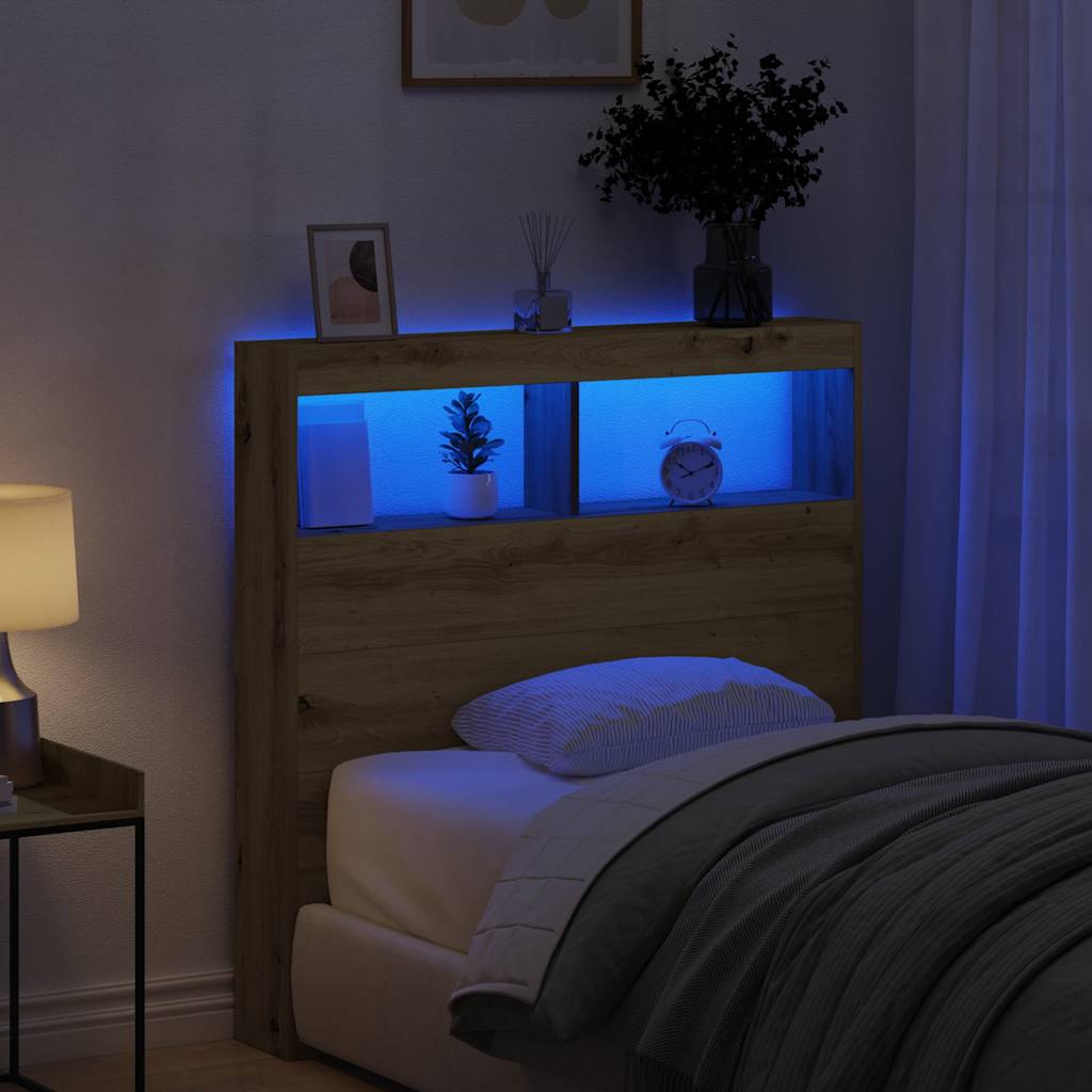 Hoofdbordkast met LED 100x17x102 cm artisan eikenkleurig is nu te koop bij PeponiXL, paradijselijk wonen!