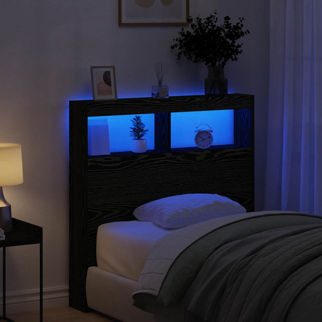 Hoofdbordkast met LED 100x17x102 cm zwart eikenkleurig is nu te koop bij PeponiXL, paradijselijk wonen!