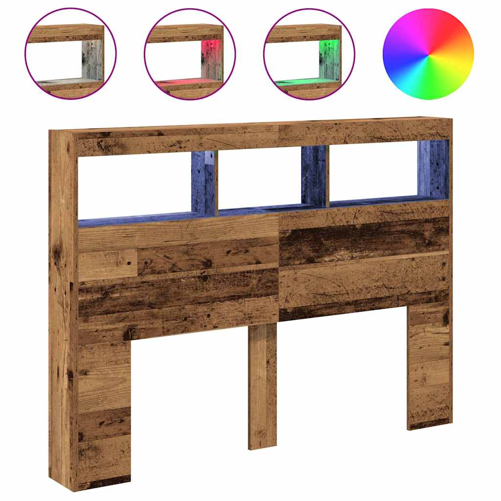 Hoofdbordkast met LED 140x17x102 cm oud hout is nu te koop bij PeponiXL, paradijselijk wonen!