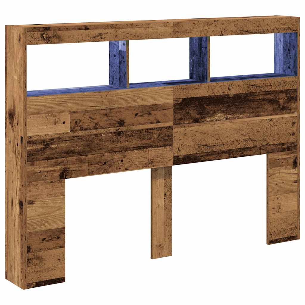 Hoofdbordkast met LED 140x17x102 cm oud hout is nu te koop bij PeponiXL, paradijselijk wonen!