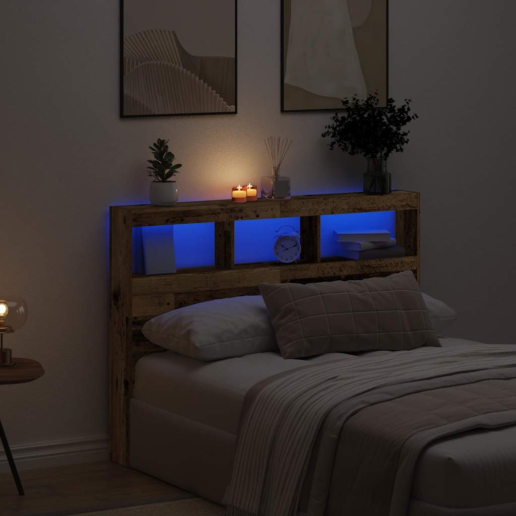 Hoofdbordkast met LED 140x17x102 cm oud hout is nu te koop bij PeponiXL, paradijselijk wonen!